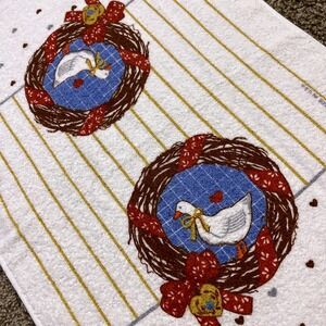 VTG‎ CANNON Hand Kitchen Towel Fringe 70s NOS Goose Bow Heart Wreath Farmhouse